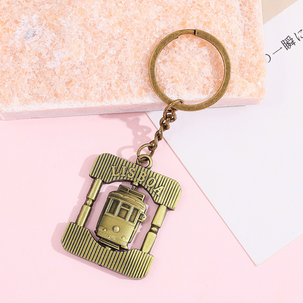 Vintage Item - Vintage Tram Design Metal Keychain Charm