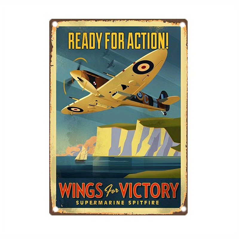 Vintage Collectible Plates - Vintage Supermarine Spitfire Metal Sign, -